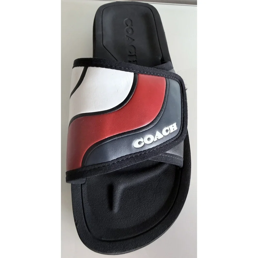 Coach Eva Sports Slide Sandals Black w/ Red White & Blue | Men's (Size 9D) | New